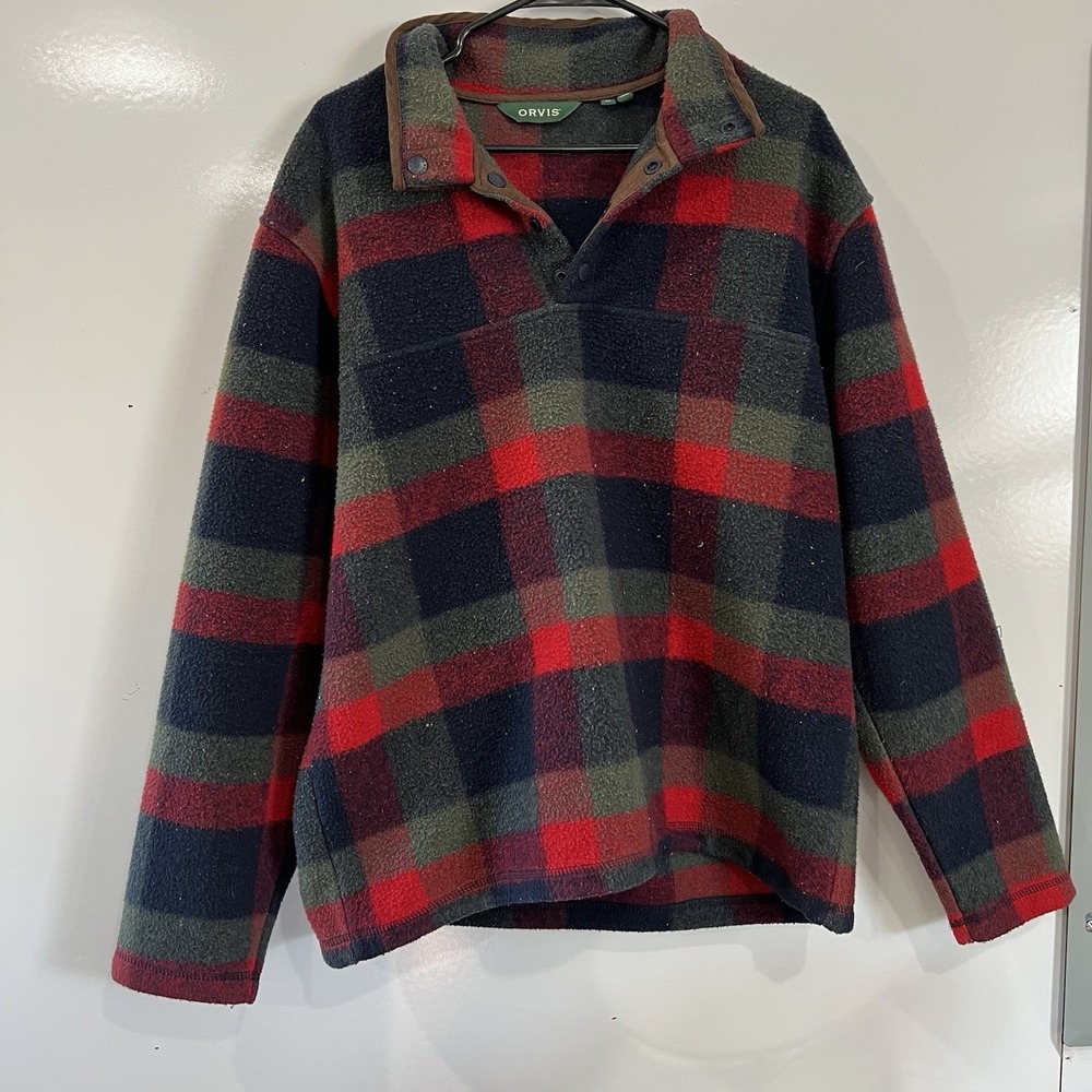 Orvis Mens Plaid Fleece Button Jacket  Medium